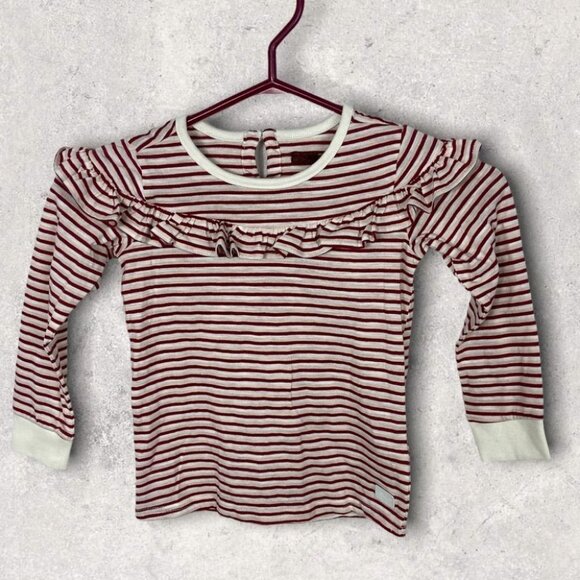 NEW 7 For All Mankind Toddler Striped Ruffle Top and Faux Fur Fuzzy Pink Jacket - Picture 14 of 15